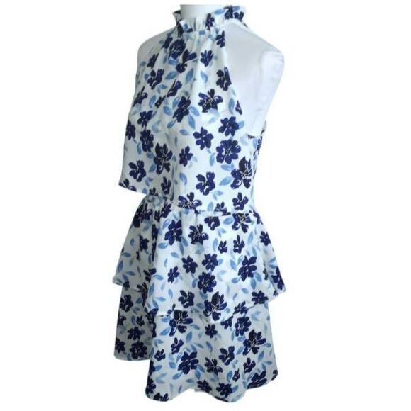 MUDPIE BLUE FLORAL PACEY FLOUNCE DRESS SZ.L NWOT. - Picture 6 of 10